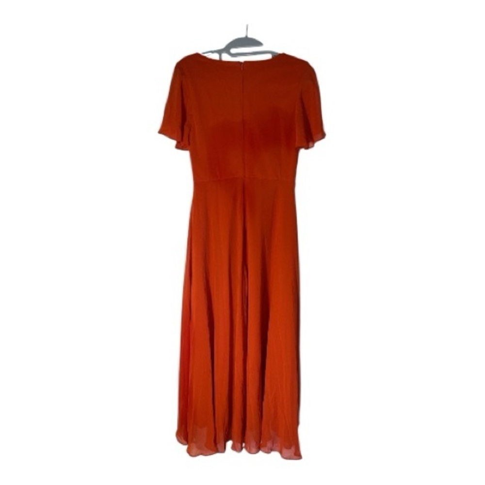 V Neck Asymmetrical Hem Ruffles Sleeve Pleated Chiffon - Picture 4 of 10